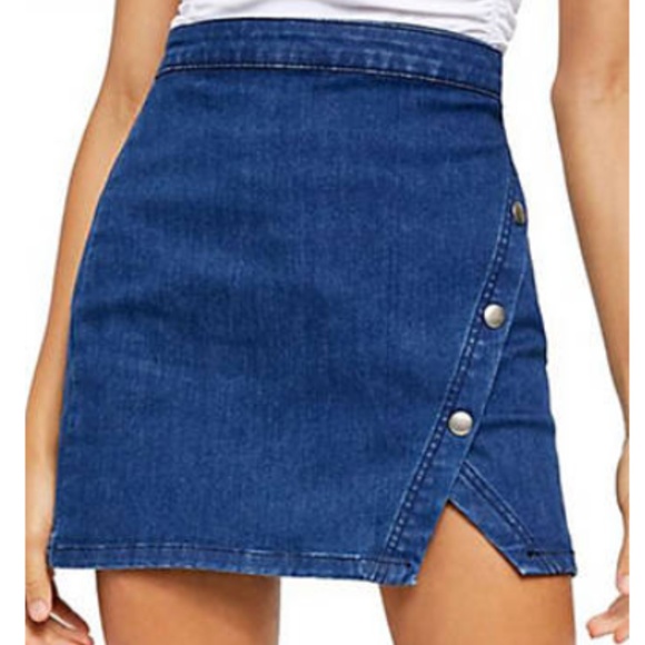 Free People Dresses & Skirts - NWT Free People Notched Denim Mini Skirt Blue